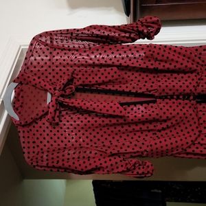 Burgandy/black polka dot duster FIRM price